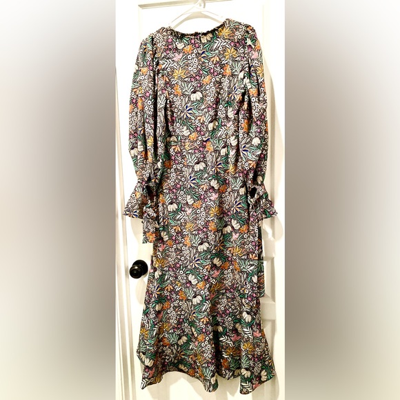 ASOS I TopShop Whimsical Floral Maxi Dress Long Puff Sleeves w Wrist Ties - Picture 6 of 11